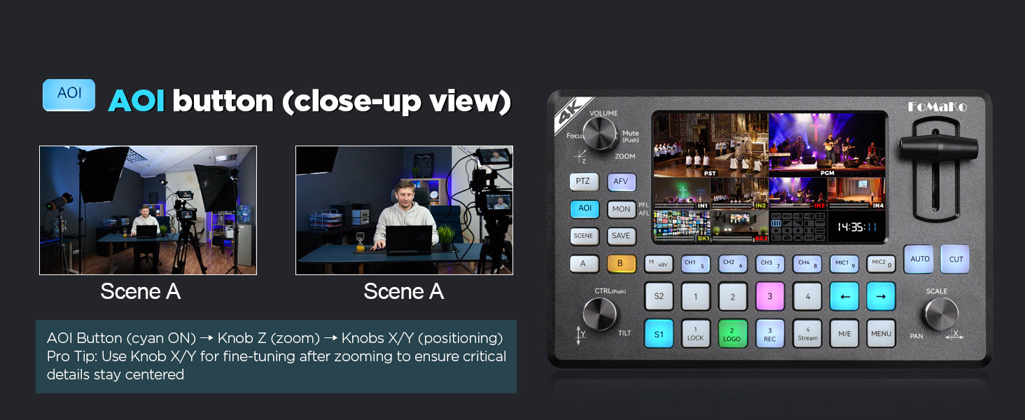 4K HDMI Video Mixer Switcher, 5.5 Inch FHD LCD Screen, 4-Channel HDMI Live Streaming Switcher, 4K 60FPS Input,1080p 60FPS Output