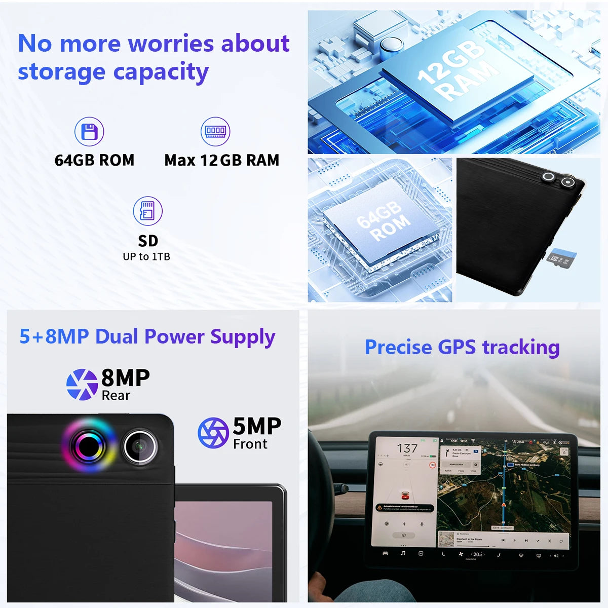 A10L 10Inch Tablet Android 14 12GB RAM 64GB ROM 1TB Expand WiFi6 Face Unlock HD IPS Screen Keyboard Mouse Stylus For PC Pad Gift