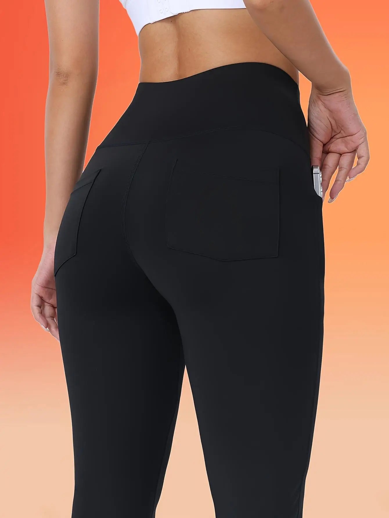 Women's High-Waisted Fleece-Lined Flare Leg Pants - Solid Color Quick-Dry Knit Trousers with Side Pockets, High Stretch