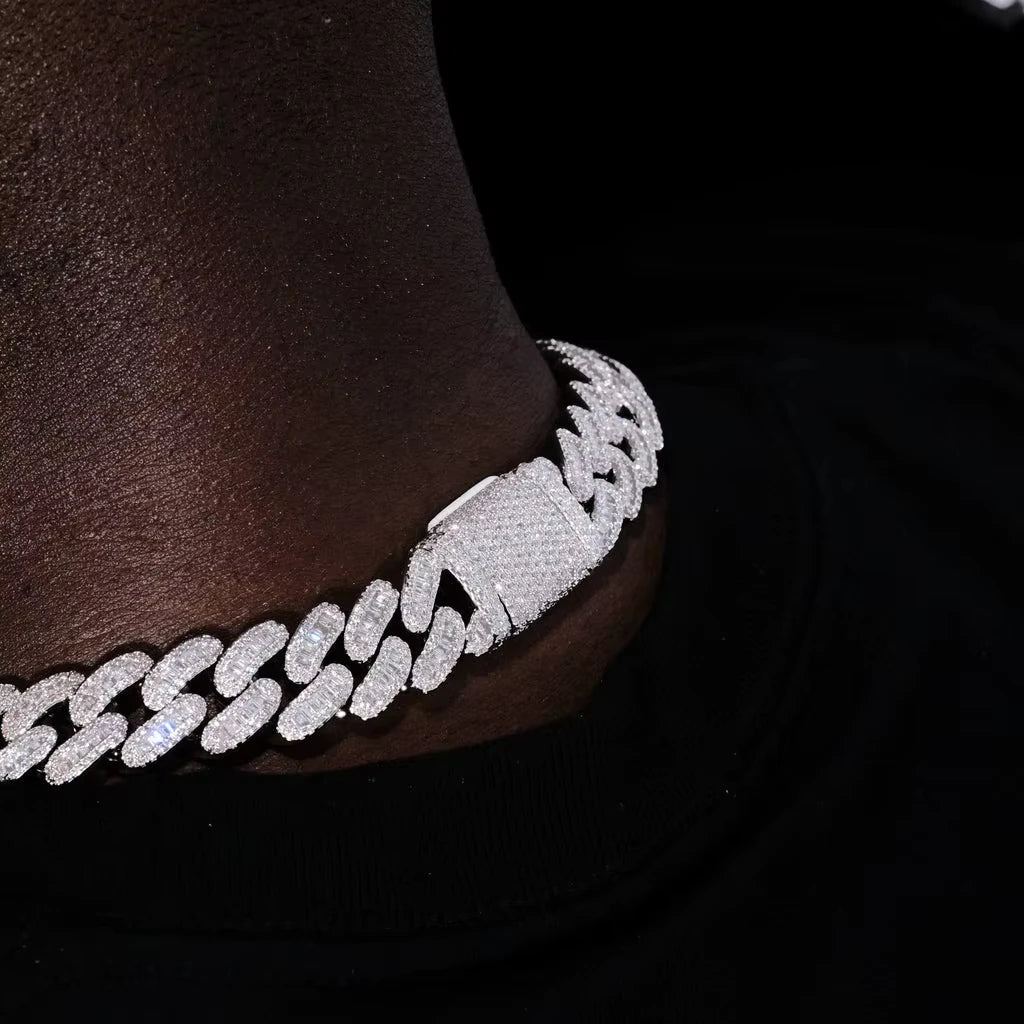 15mm Zircon Cuban Link Chain Iced Out In hand-set Simulated Diamond Stones Bling Miami CZ Necklace Gift for Her/Him