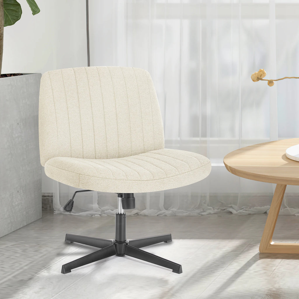 JHK Cross Legged Office Living Room Rocking Gaming Chair Armless Wide Desk Adjustable Swivel Fabric Task Vanity Home Office