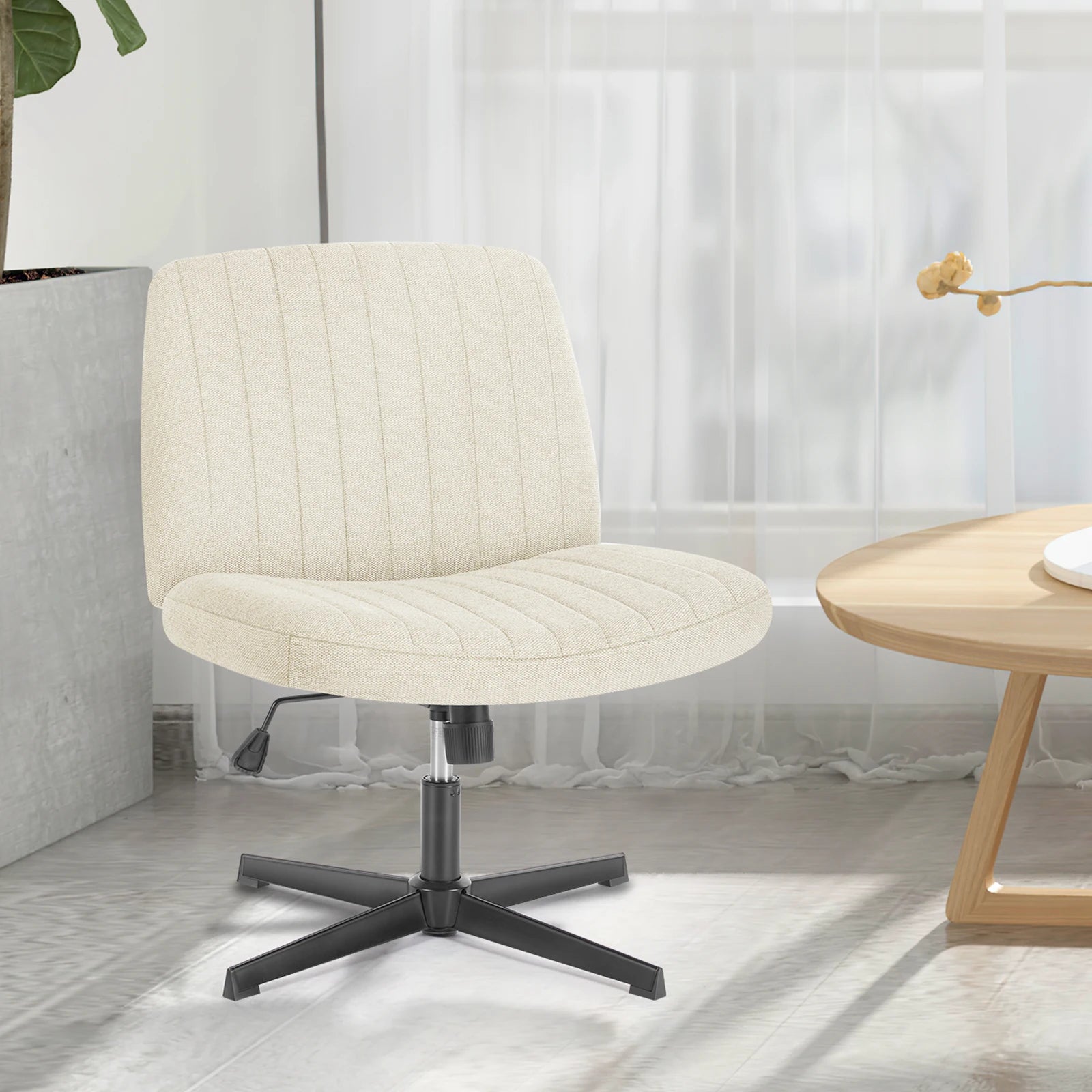JHK Cross Legged Office Living Room Rocking Gaming Chair Armless Wide Desk Adjustable Swivel Fabric Task Vanity Home Office