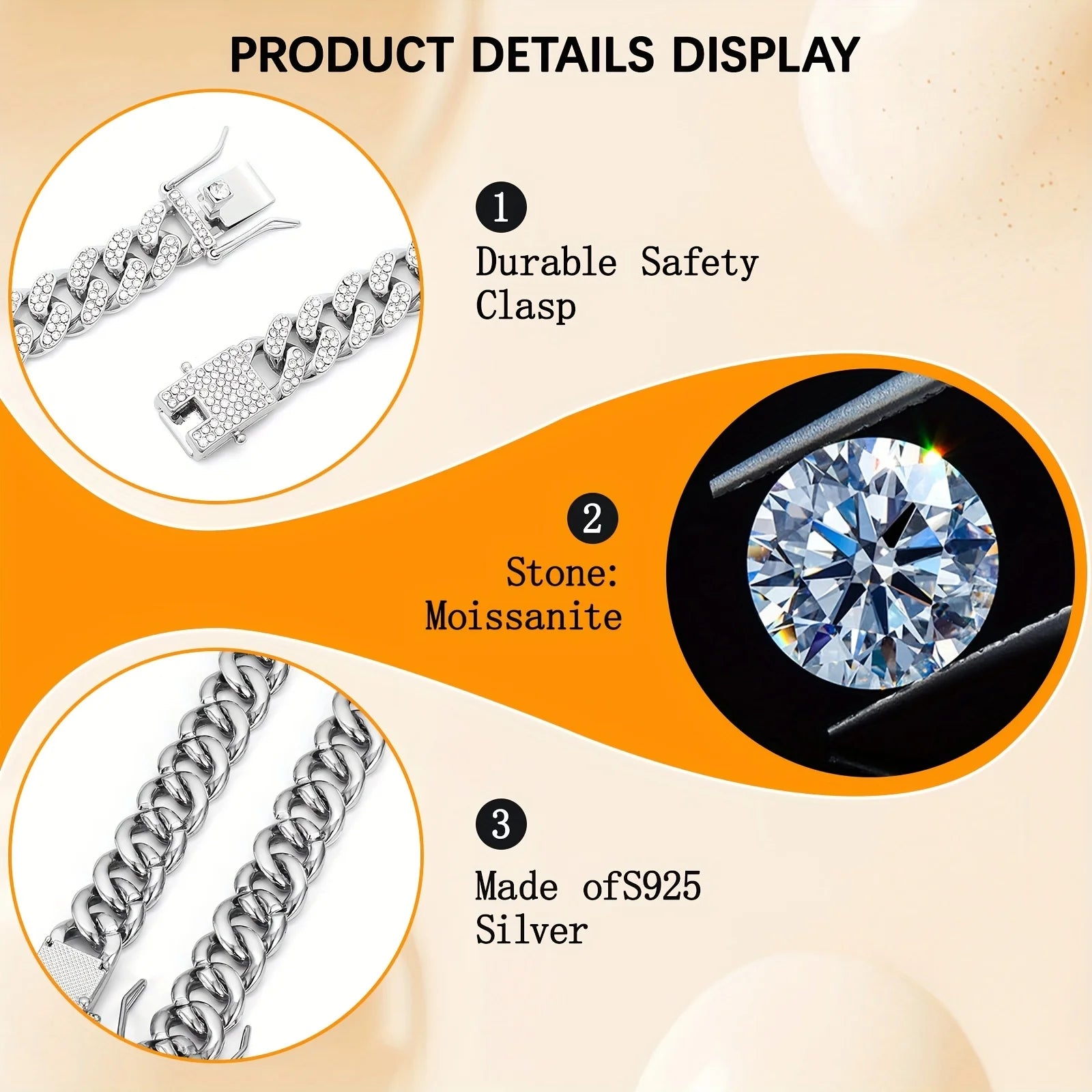 925 Silvery Bling Cuban Link Chain - Secure Pave-Set Bright Cut Moissanite, Trap Music-Inspired Hip Hop Rap, Couples Accessory