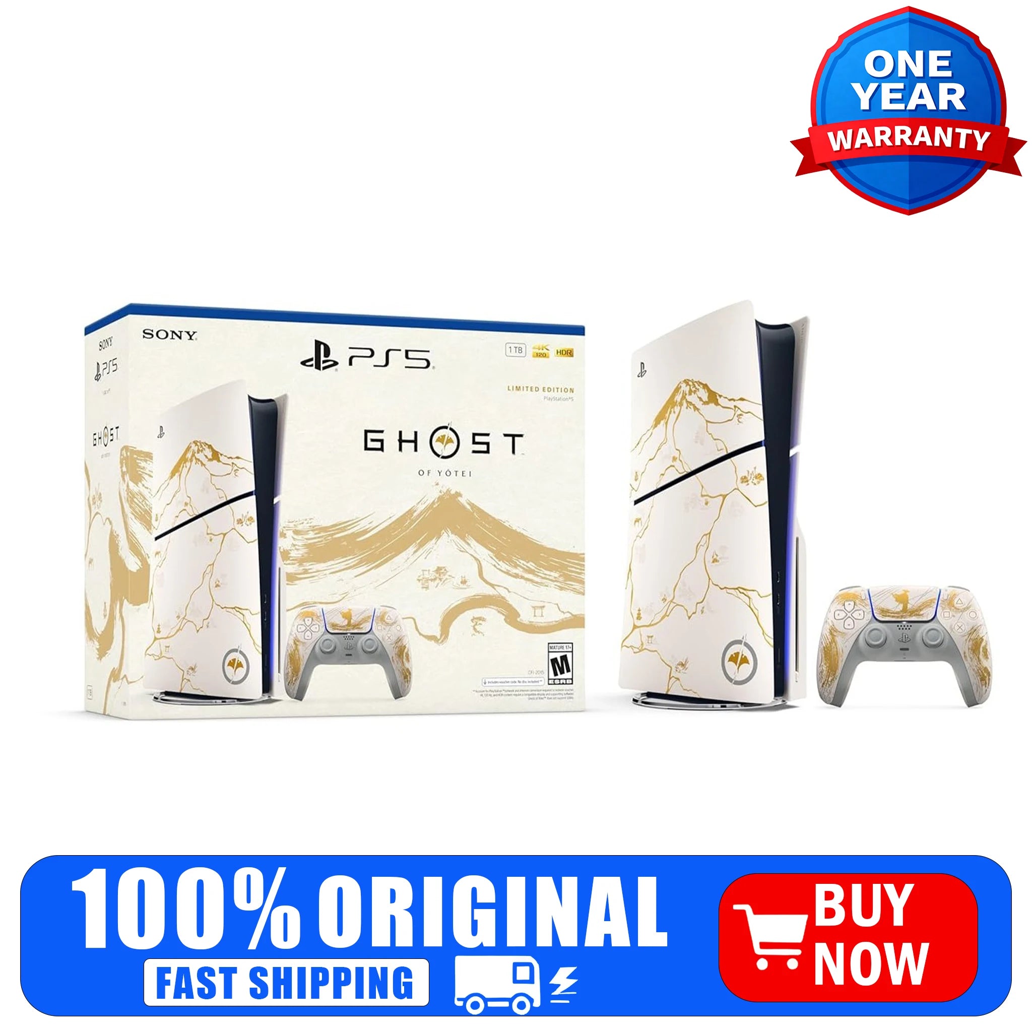 Sony PlayStation 5 Slim Console – Ghost of Yōtei Gold Limited Edition Bundle (Disc Edition)