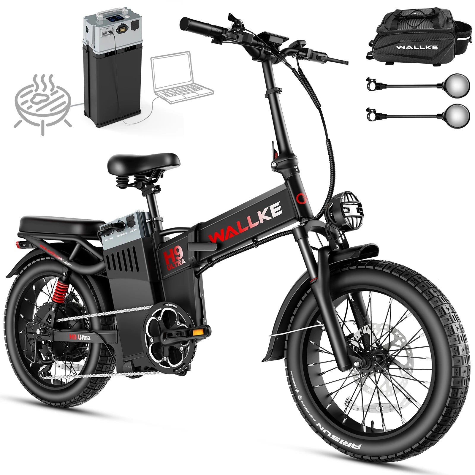 Wallke H9 ULTRA Portable Power Station Electric Bike 4000W 37MPH Fast Ebike for Adults 48V 55Ah Long Range E-Bike Torque Sensor