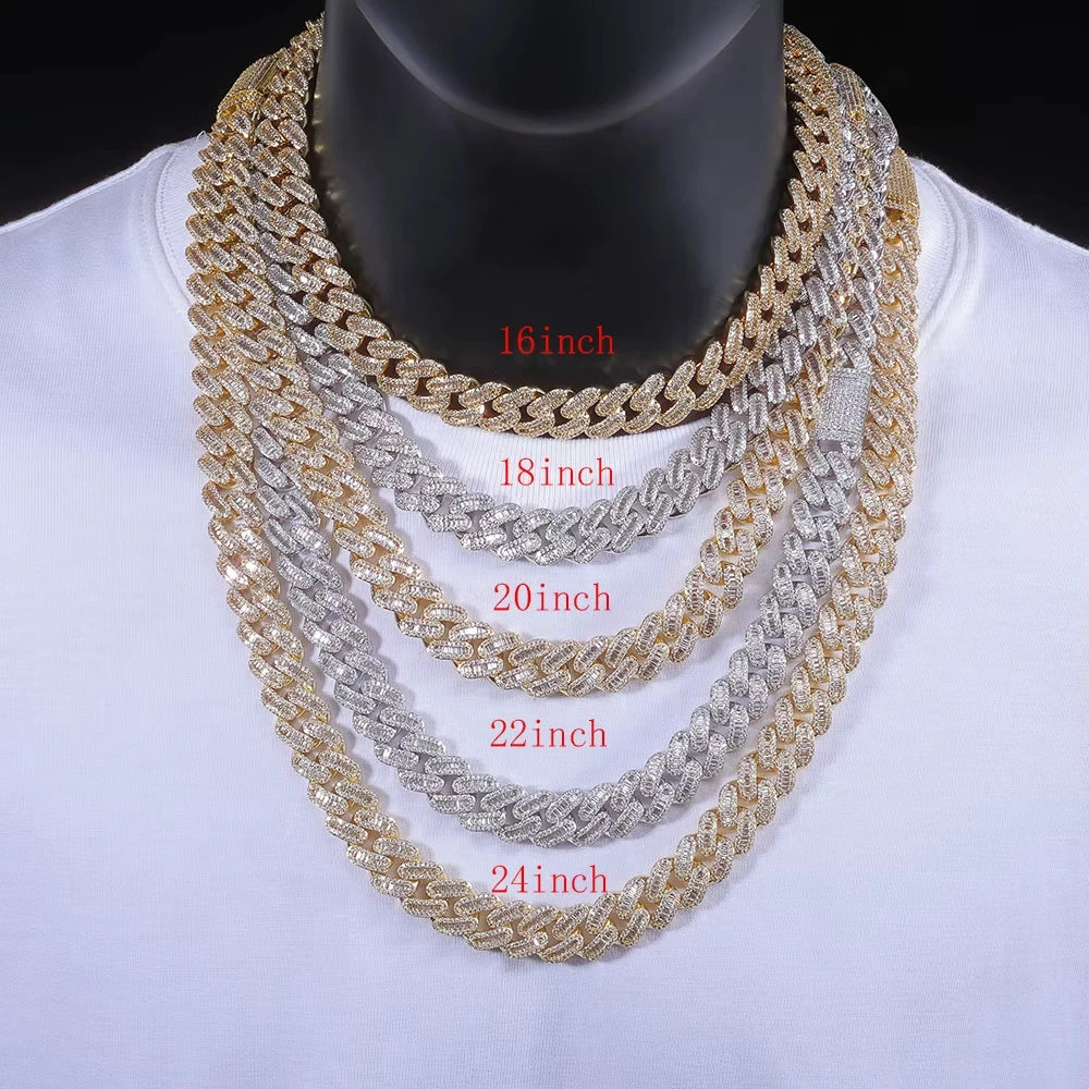 15mm Zircon Cuban Link Chain Iced Out In hand-set Simulated Diamond Stones Bling Miami CZ Necklace Gift for Her/Him