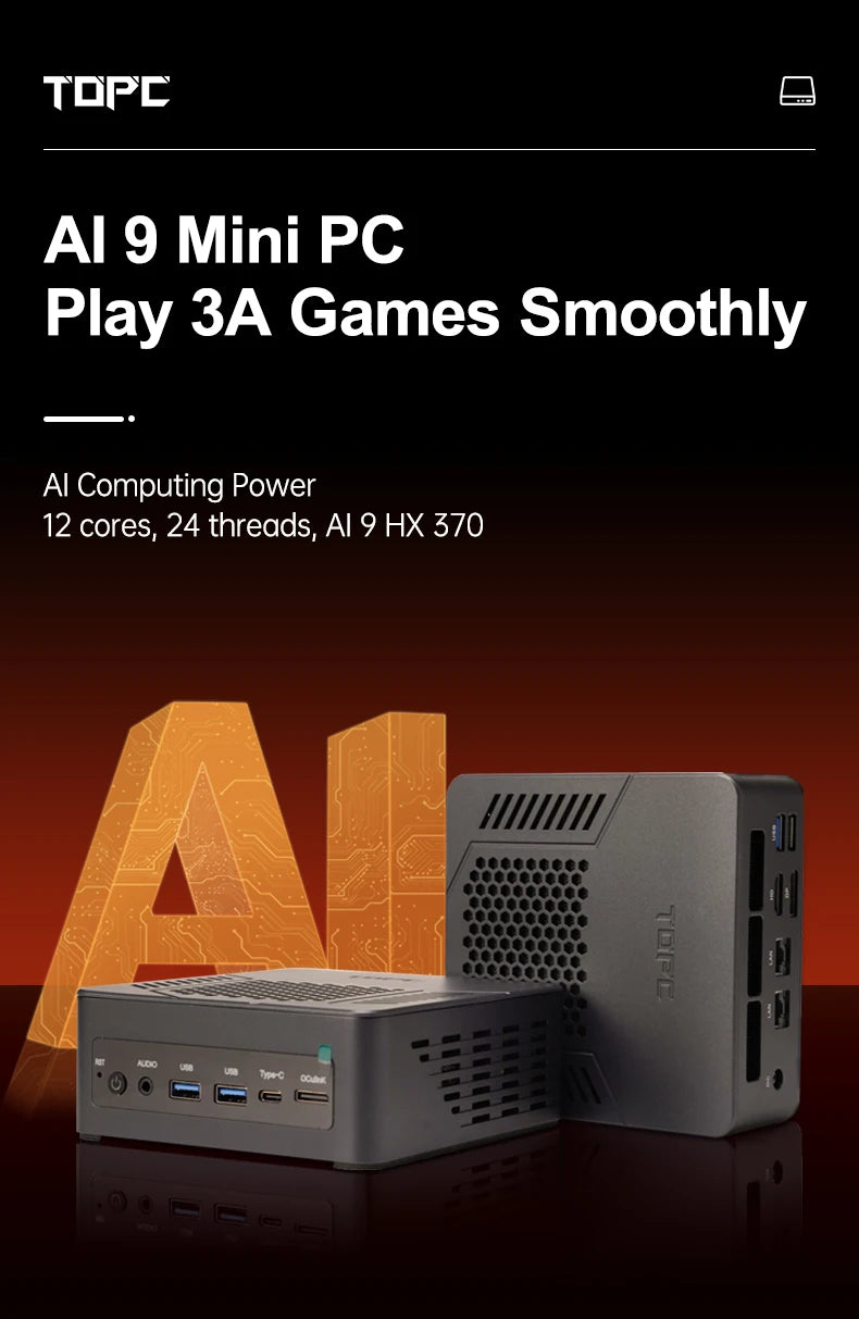TOPC Mini PC Gamer Oculink AMD Ryzen AI 9 HX 370 365 7 PRO 360 USB4 2x2.5G 2xPCIe Desktop Gaming Computer NUC Windows11 WiFi6