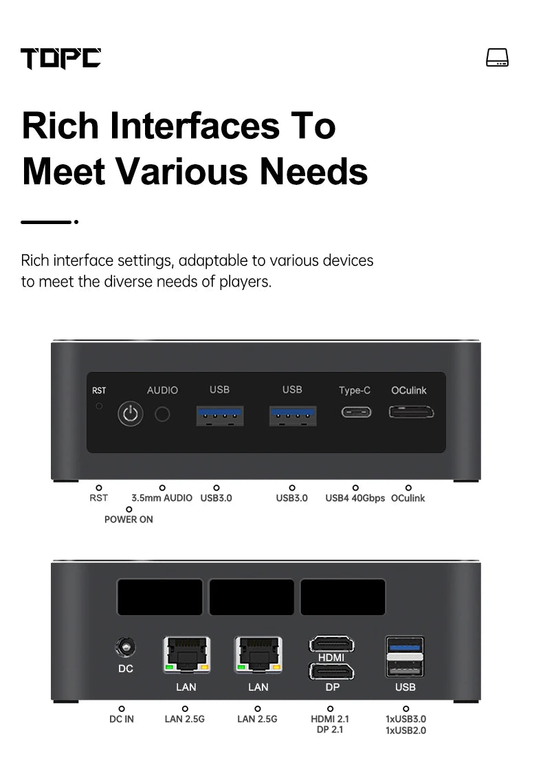 TOPC Mini PC Gamer Oculink AMD Ryzen AI 9 HX 370 365 7 PRO 360 USB4 2x2.5G 2xPCIe Desktop Gaming Computer NUC Windows11 WiFi6