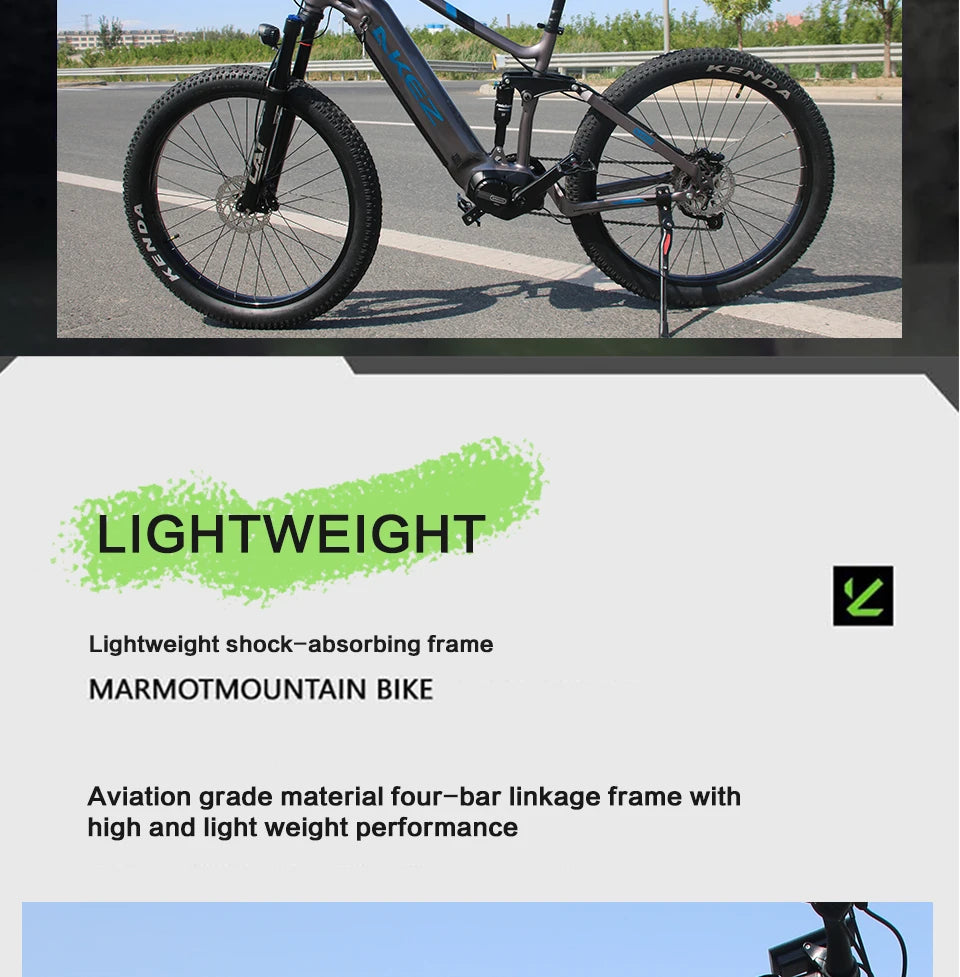 US Warehouse AKEZ 27.5" Electric Bike 48V 500W Bafang Motor, 13Ah Lithium Battery Powerful Adult E-Bike