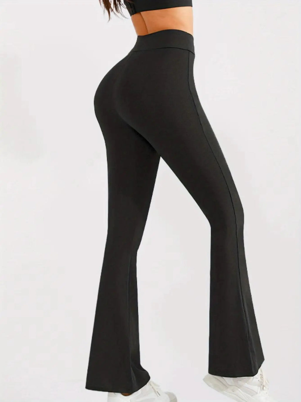 Women's High-Waisted Fleece-Lined Flare Leg Pants - Solid Color Quick-Dry Knit Trousers with Side Pockets, High Stretch