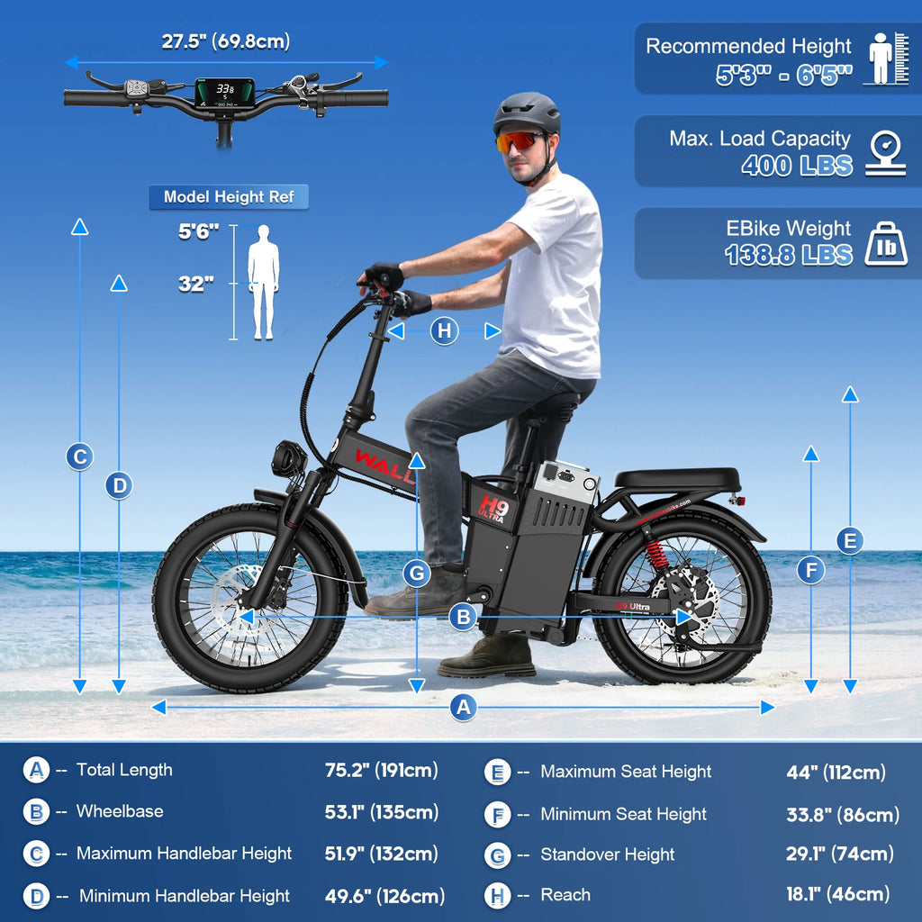 Wallke H9 ULTRA Portable Power Station Electric Bike 4000W 37MPH Fast Ebike for Adults 48V 55Ah Long Range E-Bike Torque Sensor