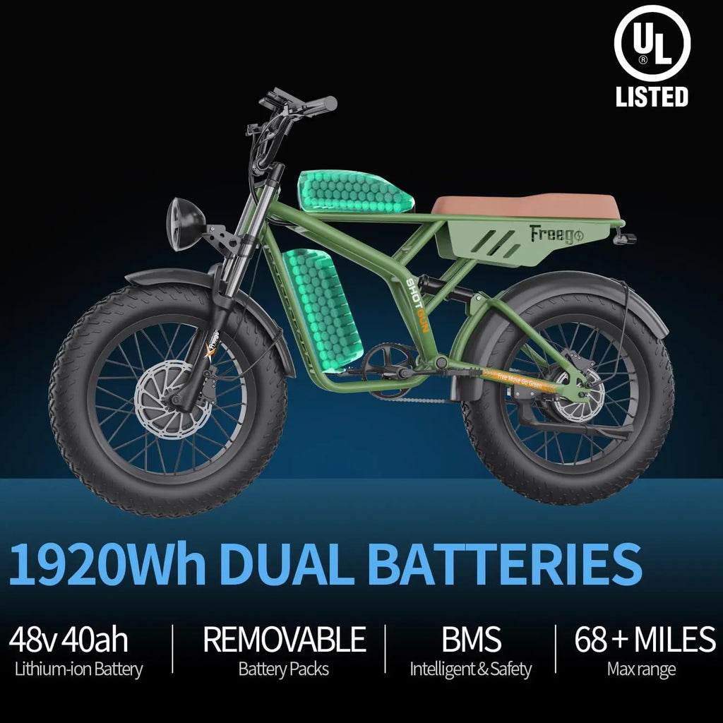 Freego F3 Pro Electric Dirt Bike 2000W Dual Motor 40AH Dual Hydraulic Brake Suspension 20x4 Fat Tires Off Road Electric Bike