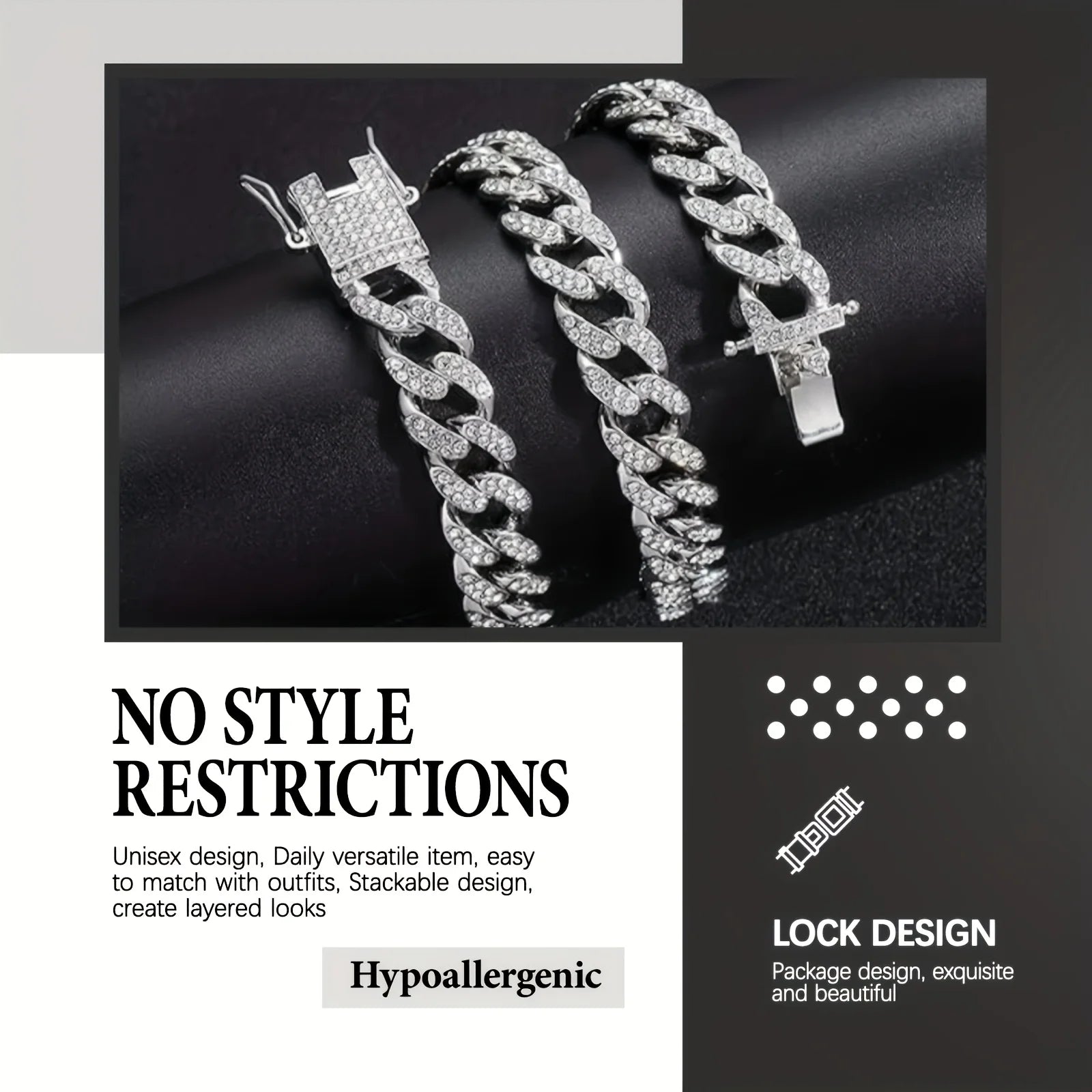 925 Silvery Bling Cuban Link Chain - Secure Pave-Set Bright Cut Moissanite, Trap Music-Inspired Hip Hop Rap, Couples Accessory
