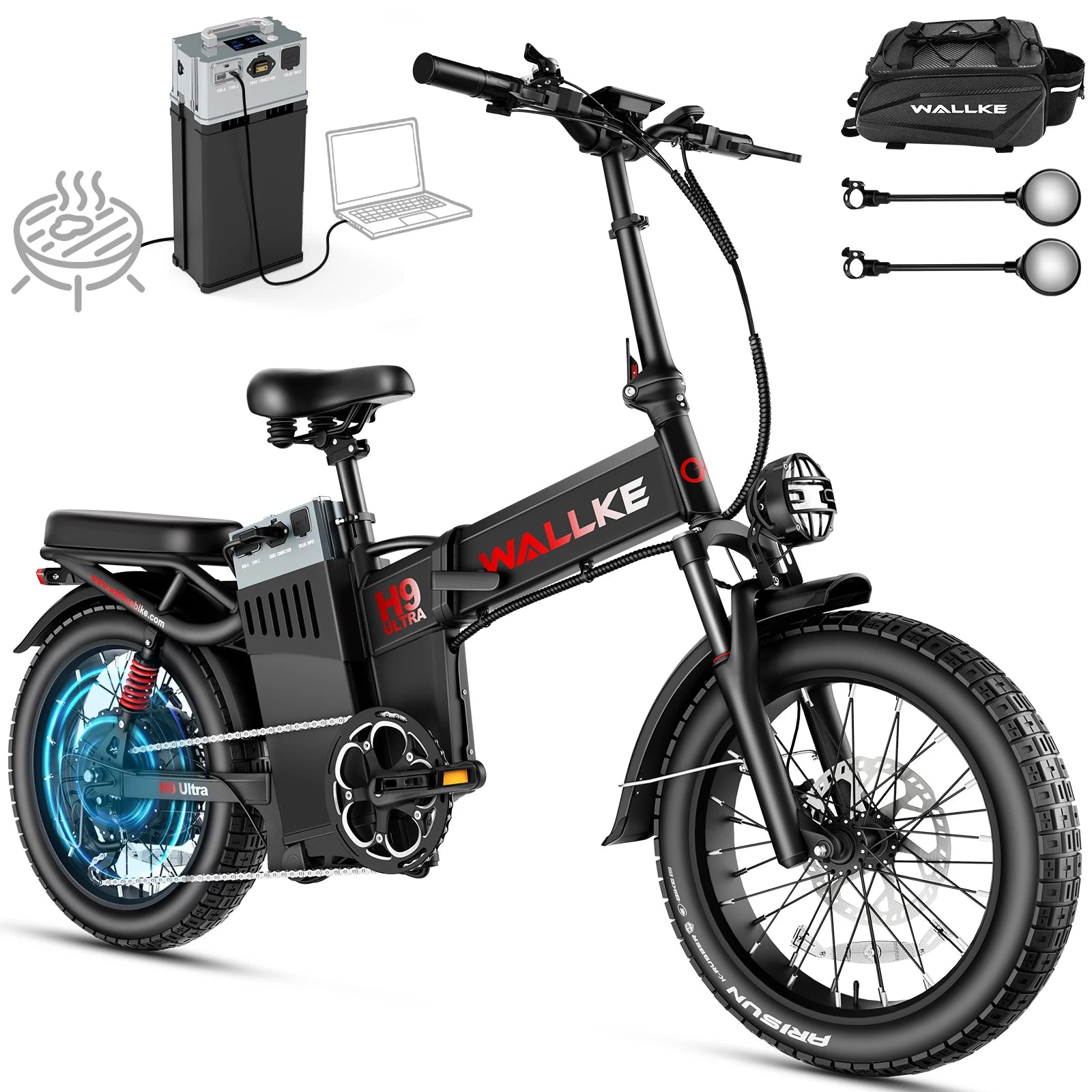 Wallke H9 ULTRA Portable Power Station Electric Bike 4000W 37MPH Fast Ebike for Adults 48V 55Ah Long Range E-Bike Torque Sensor