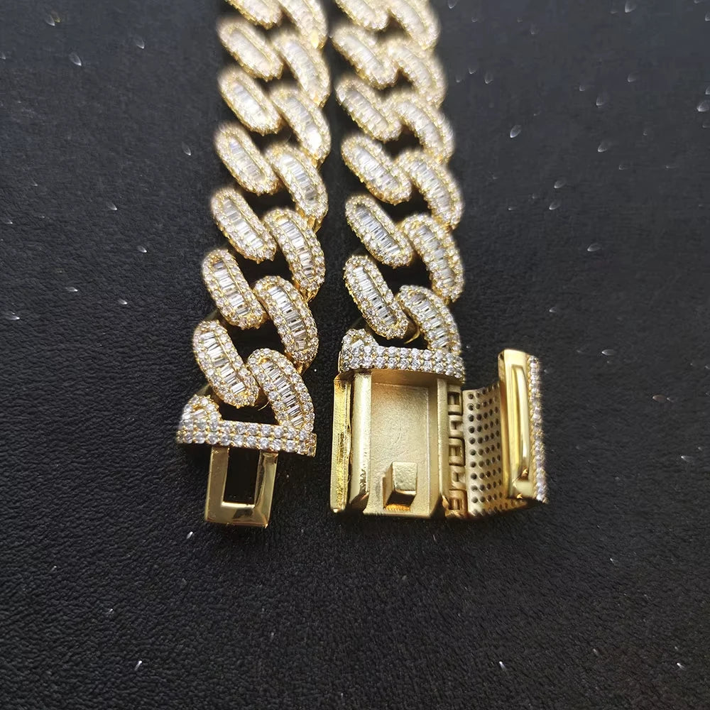15mm Zircon Cuban Link Chain Iced Out In hand-set Simulated Diamond Stones Bling Miami CZ Necklace Gift for Her/Him