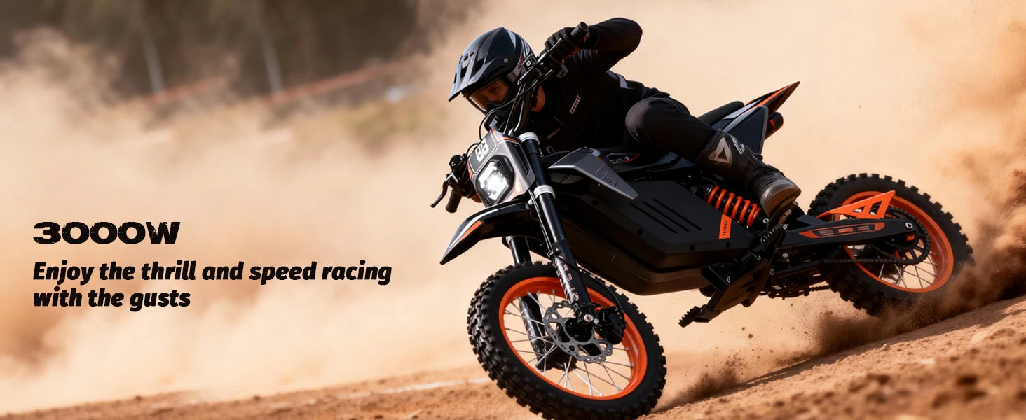 Electric-Dirt-Bike for Teens Adults,14"/12" Fat Tire 3000W 34MPH Electric-Motorcycle with 48V 30AH Battery Ebike Hydraulic Brake