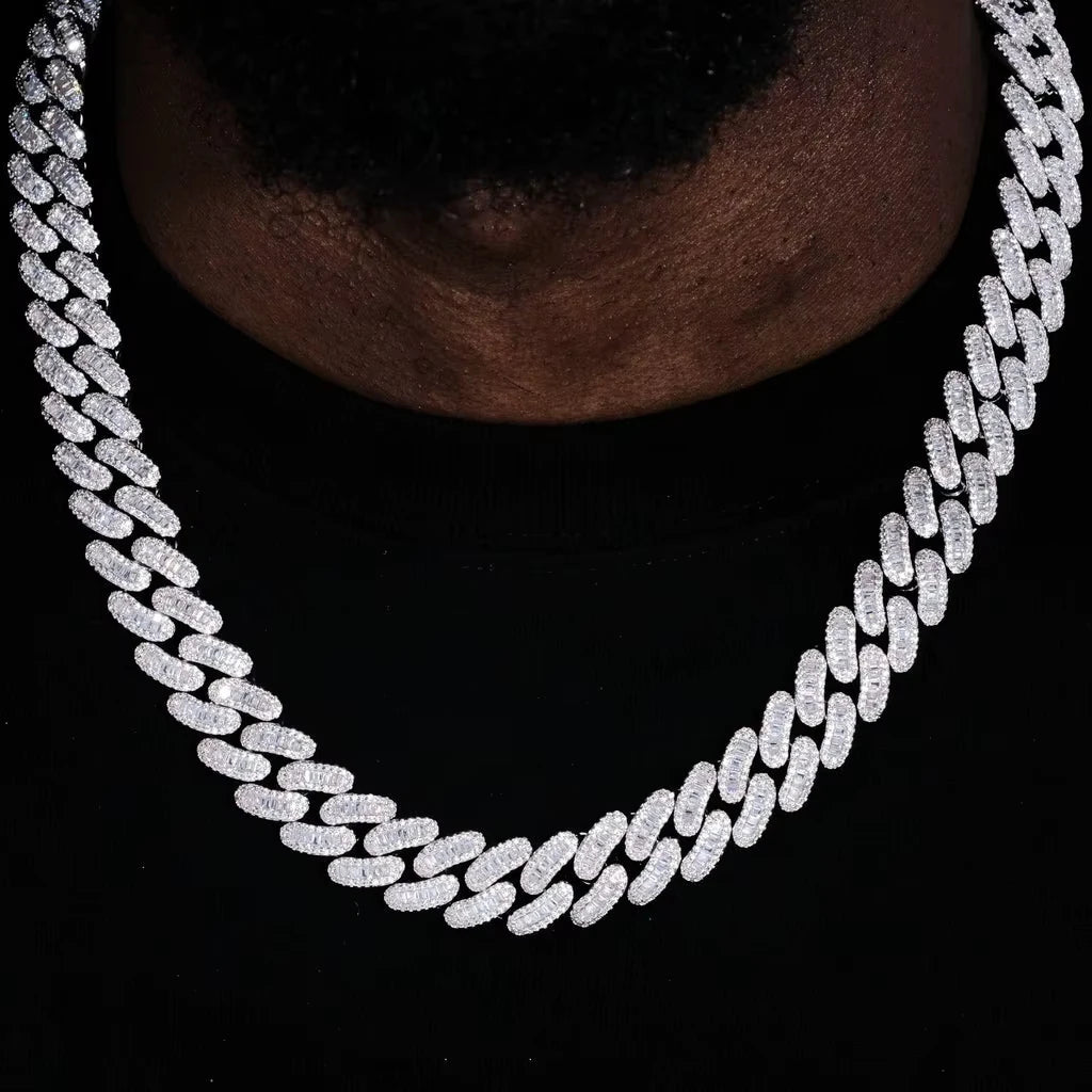15mm Zircon Cuban Link Chain Iced Out In hand-set Simulated Diamond Stones Bling Miami CZ Necklace Gift for Her/Him
