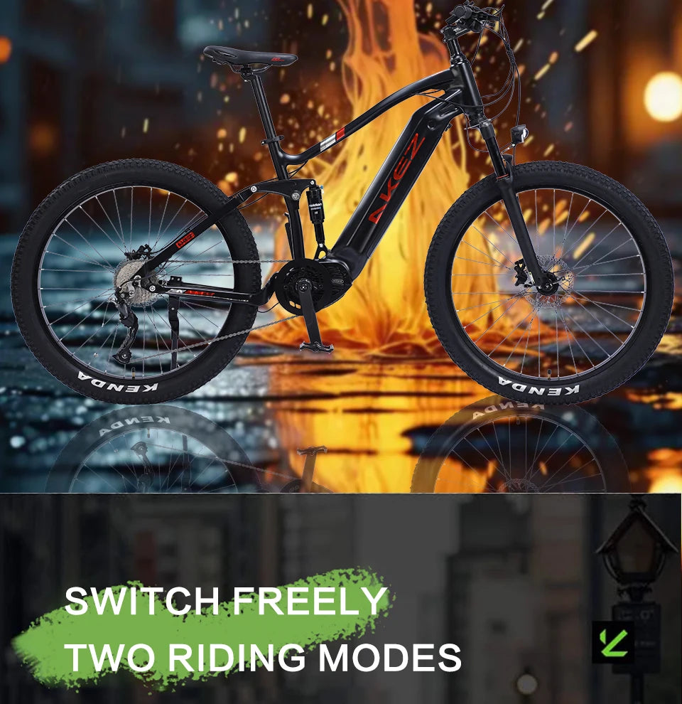 US Warehouse AKEZ 27.5" Electric Bike 48V 500W Bafang Motor, 13Ah Lithium Battery Powerful Adult E-Bike