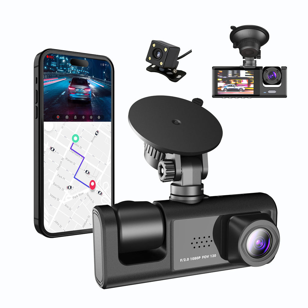 Dual Lens Black Box HD 720P Dashcam 3 Channel Vehicle DVR Dash Cam with LCD Screen Car Camcorder for In-Car Child Monitoring