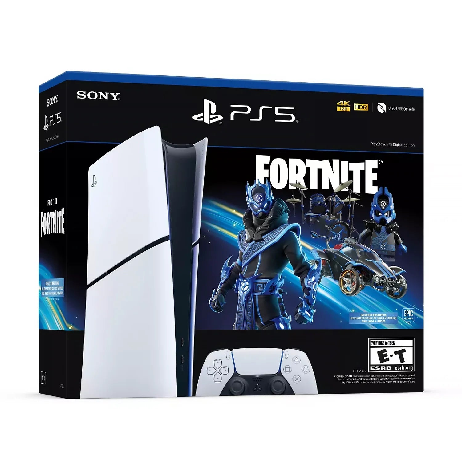 Sony PlayStation 5 Digital Edition Console Fortnite Cobalt Star Bundle, 825GB, White