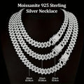 925 Silvery Bling Cuban Link Chain - Secure Pave-Set Bright Cut Moissanite, Trap Music-Inspired Hip Hop Rap, Couples Accessory