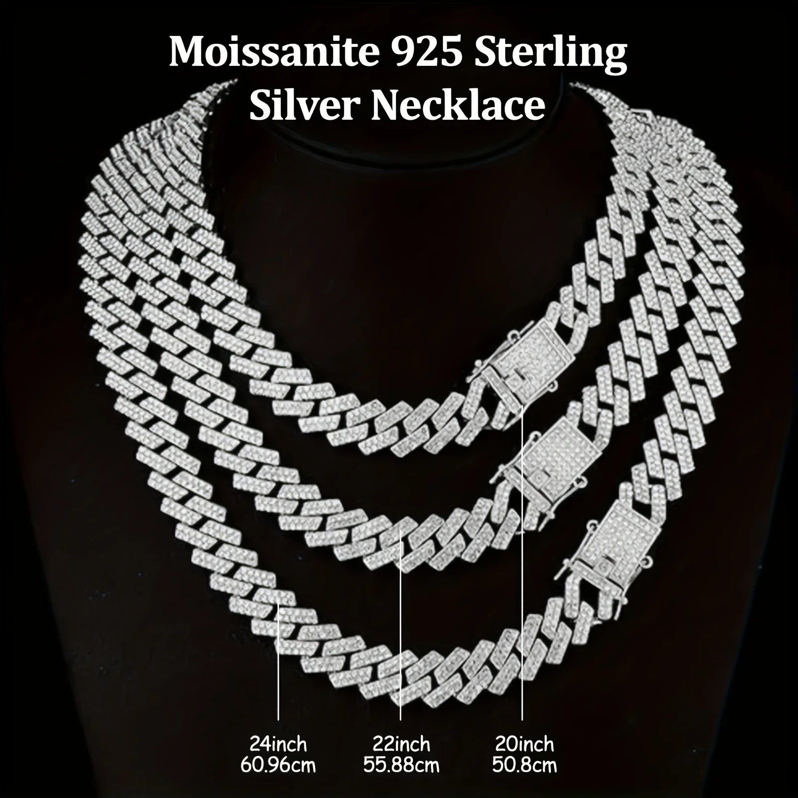 925 Silvery Bling Cuban Link Chain - Secure Pave-Set Bright Cut Moissanite, Trap Music-Inspired Hip Hop Rap, Couples Accessory