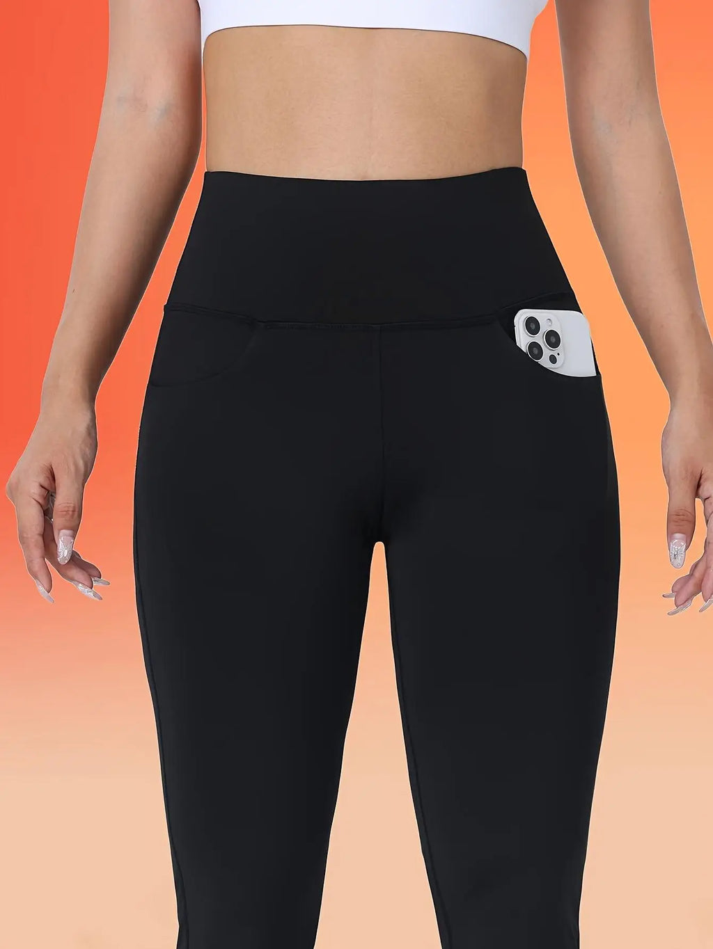 Women's High-Waisted Fleece-Lined Flare Leg Pants - Solid Color Quick-Dry Knit Trousers with Side Pockets, High Stretch