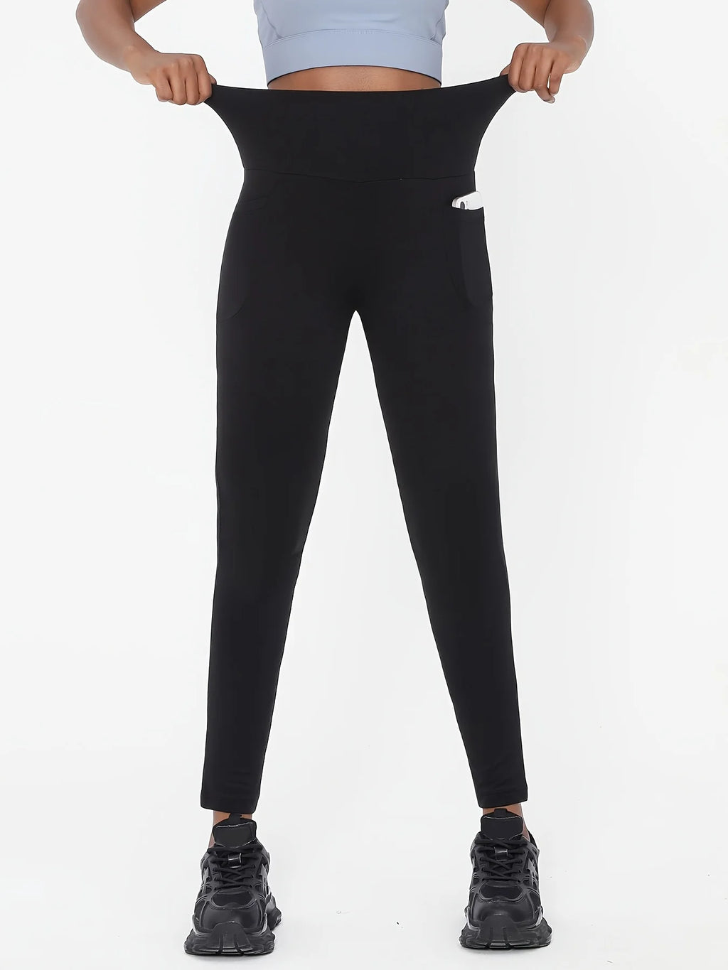 1PC Women’s Plus Size High-Waisted Black Yoga Leggings, Flexible Stretchy Comfort, Ideal for Pilates Gym Running Hiking Fitness