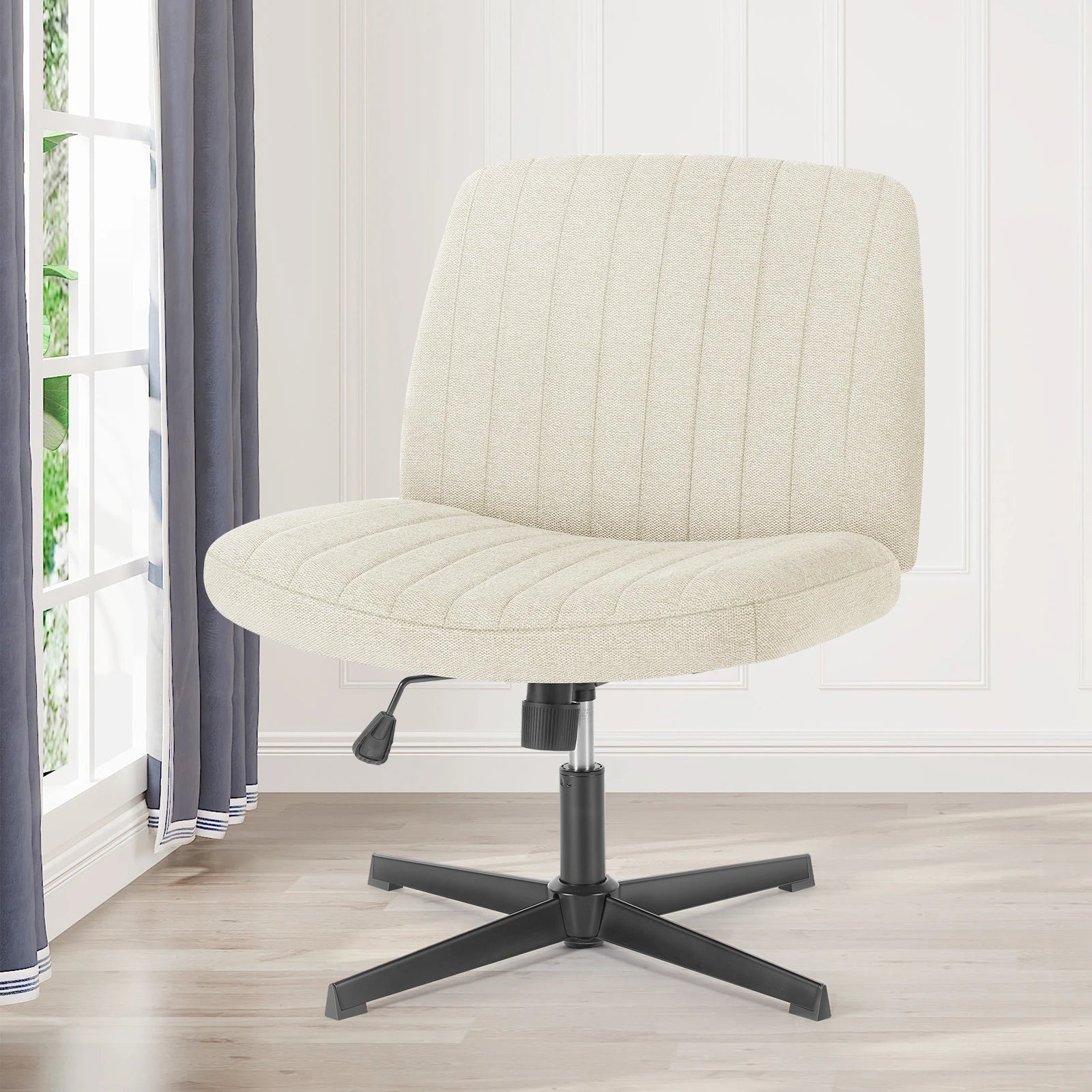 JHK Cross Legged Office Living Room Rocking Gaming Chair Armless Wide Desk Adjustable Swivel Fabric Task Vanity Home Office