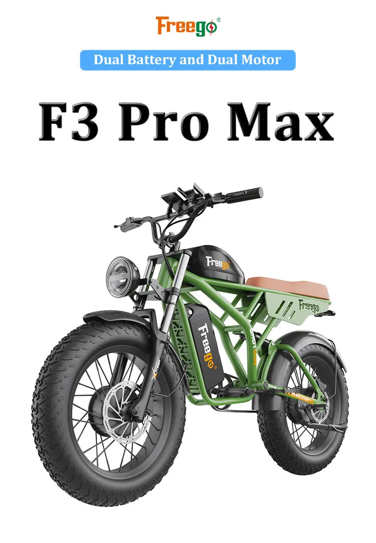 Freego F3 Pro Electric Dirt Bike 2000W Dual Motor 40AH Dual Hydraulic Brake Suspension 20x4 Fat Tires Off Road Electric Bike