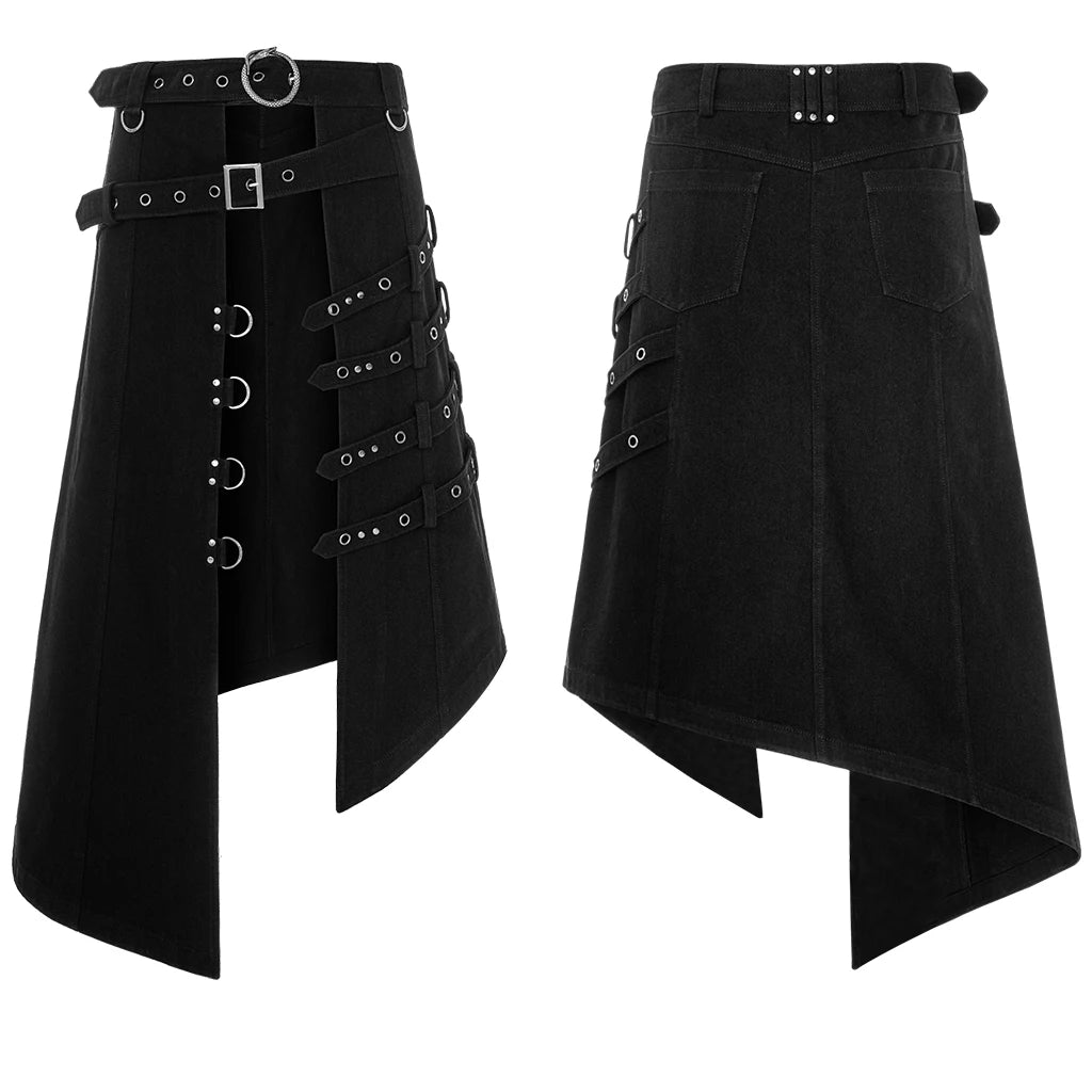 PUNK RAVE Men's Punk Japanese-style Asymmetry Long Skirt Halloween Stage Performance Costume Asymmetrical Overskirt