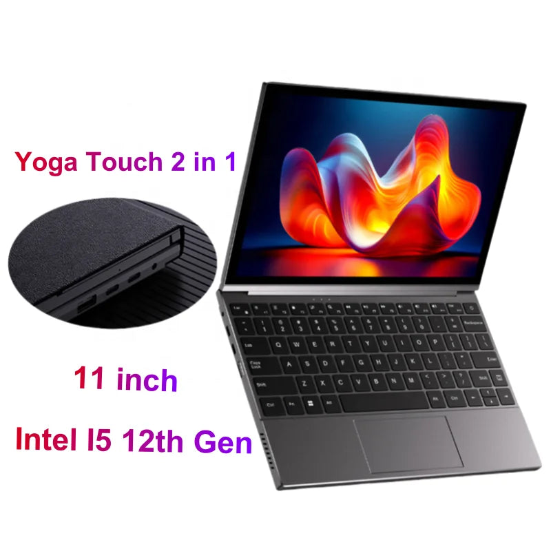 Mini Portable Yoga 11 Inch Windows Tablet 2-in-1 Notebook Intel I5 12th Gen WIFI 6 BT5.2 Portable Office English Keyboard Laptop