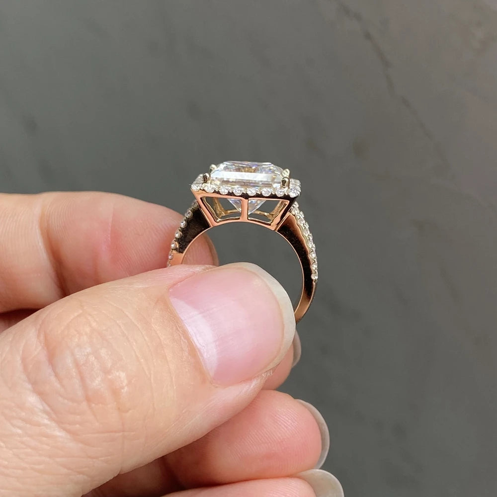 Man Ring Soild 14K Yellow Gold 10x10mm 6 Carats Princess Cut VVS1 D Moissanite Diamond Wedding Ring