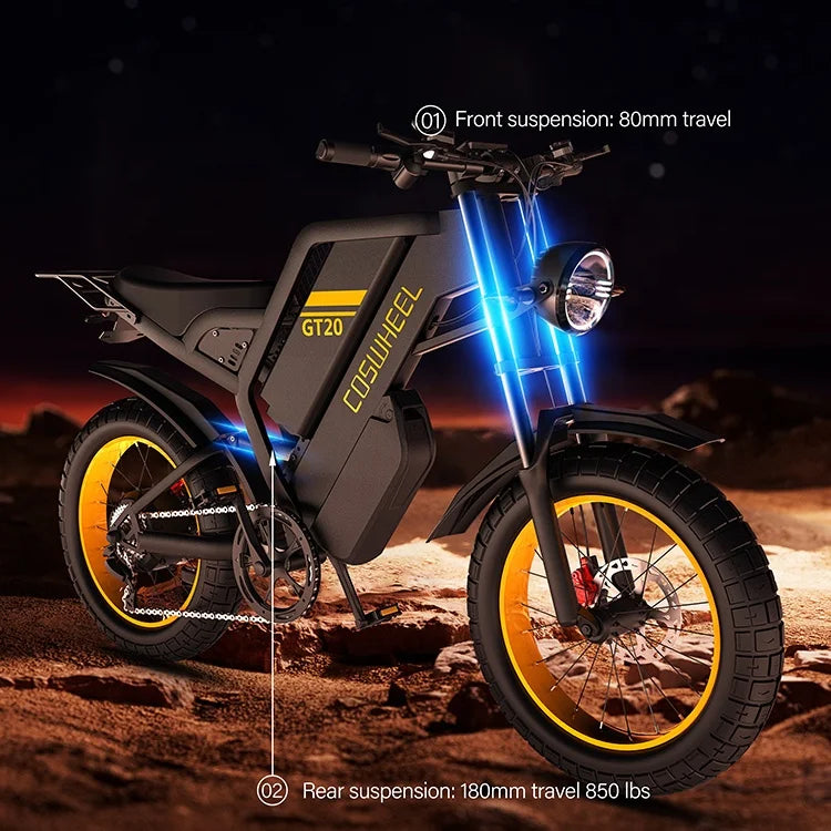 COSWHEEL GT20 MAX 40AH Dual Battery Electric Bike 60V 2000W Ebike Aluminum Alloy Frame Hydraulic Brake 120Nm High Speed E Bike