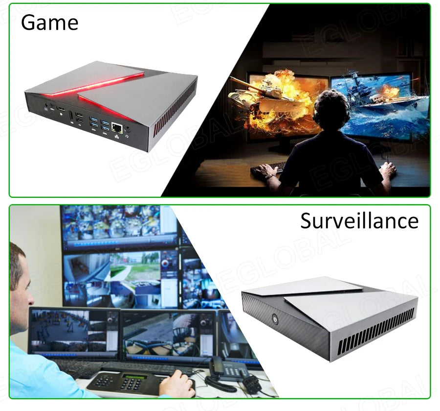 Eglobal Mini PC Core Gen 9th Octa Cores DDR4 64GB with 512GB RAM 6*USB Ports Portable Game Computer Win 10/Linux Mini Gaming PC
