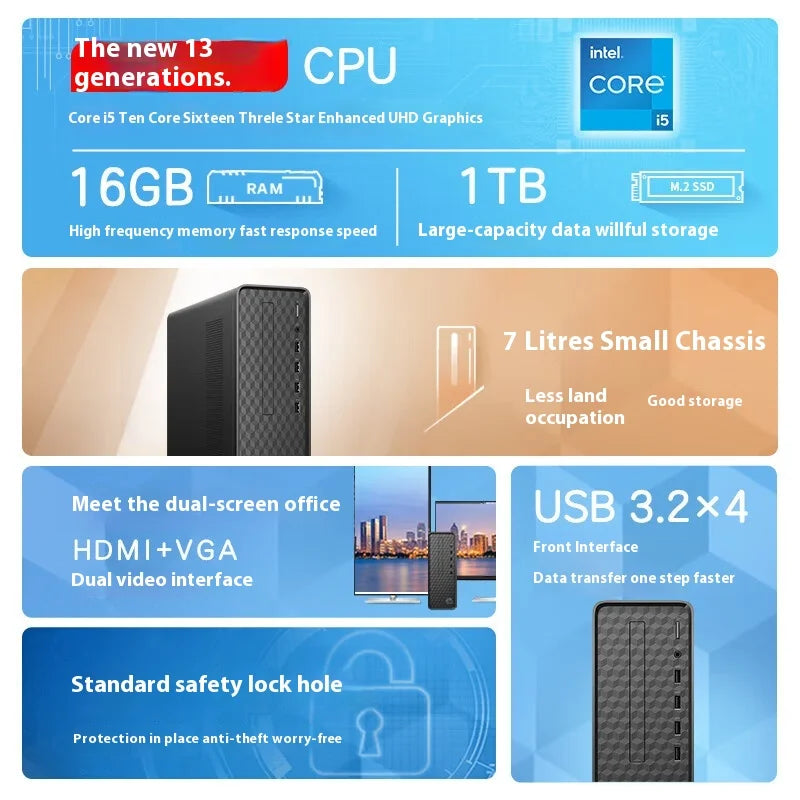 Wholesale HPs Star Box  Desktop Computer PC with  I3-13100 Processor  8GBRAM 512GSSD Customizable Office Desktop