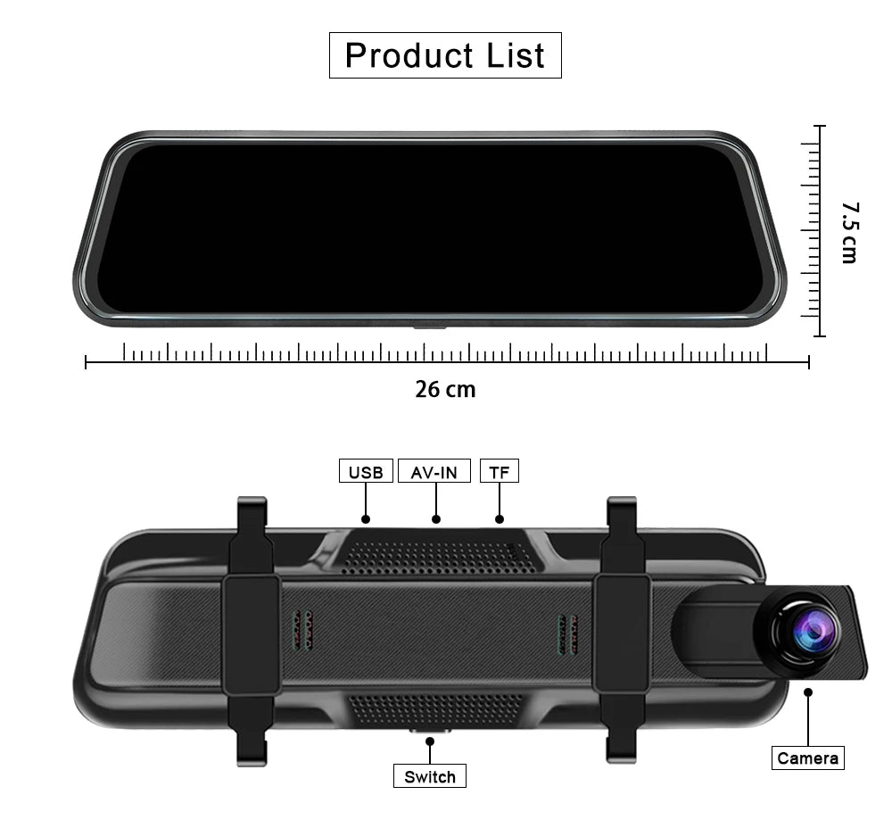 10 Inch Touch Screen Stream Media Car DVR Dash Cam Dual Lens Rear View Mirror Auto Dashcam Video Recorder Car HD Dash Camera