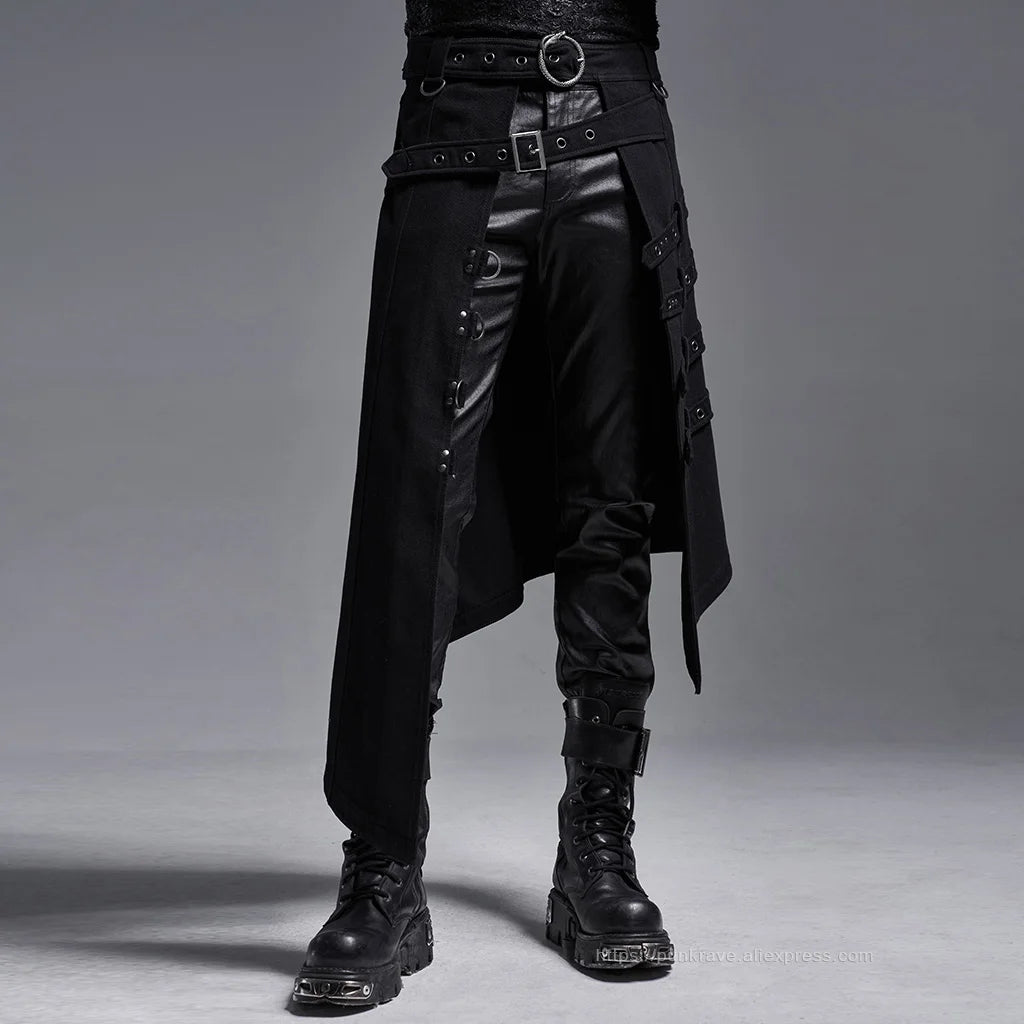 PUNK RAVE Men's Punk Japanese-style Asymmetry Long Skirt Halloween Stage Performance Costume Asymmetrical Overskirt