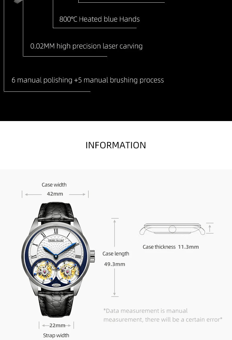 MERKUR genuine Double Tourbillon Manual Mechanical Watch Men's Luxury Formal Business Men's A Certified Millionaire Watch