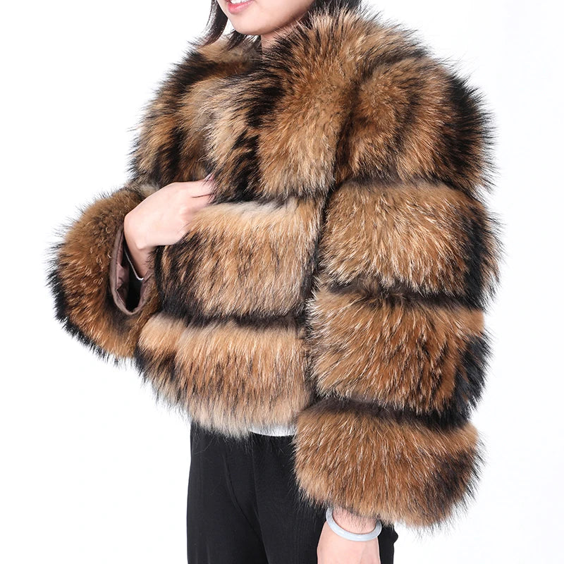 2025 maomaokong Super Hot Winter Women Luxury Thick Real Raccoon Fur Coat Natural Fox Fur Jacket Plus Size Jackets Female Vest