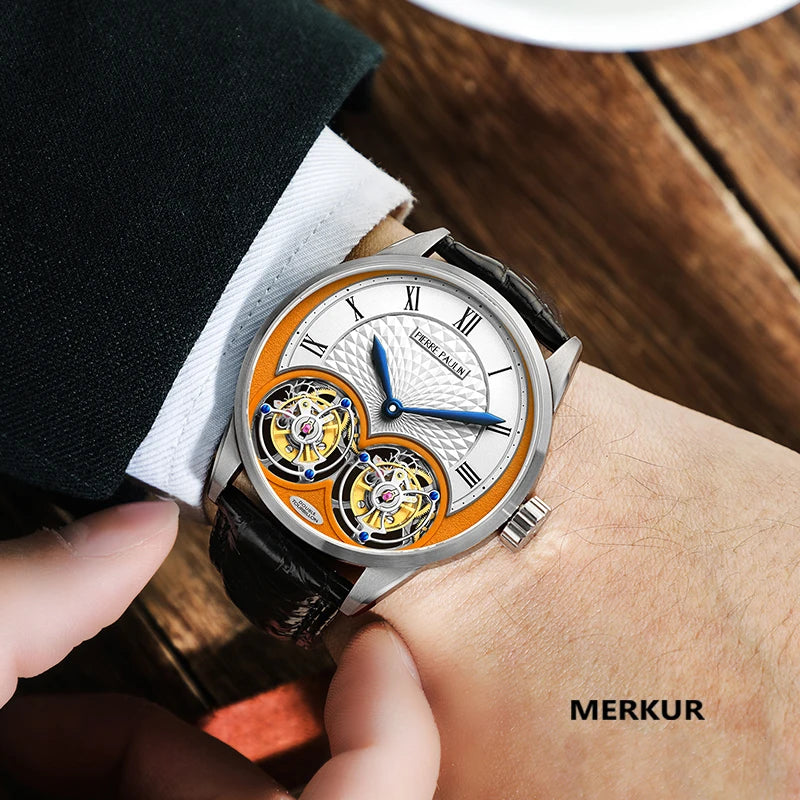 MERKUR genuine Double Tourbillon Manual Mechanical Watch Men's Luxury Formal Business Men's A Certified Millionaire Watch