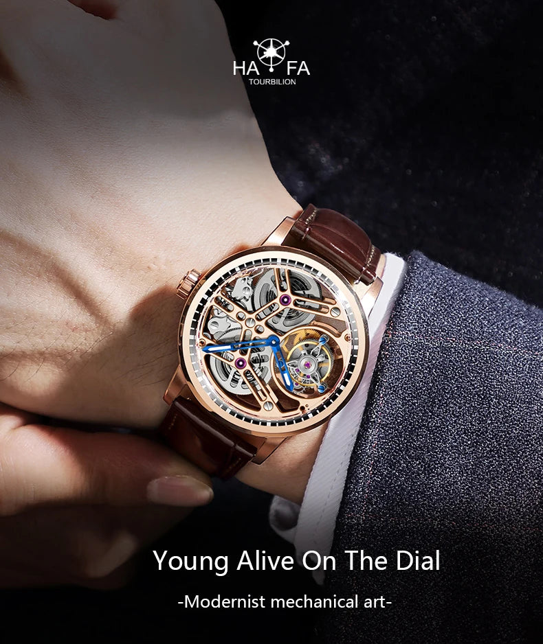 Haofa Manual Tourbillon Mechanical Watches For Men Waterproof Skeleton Luxury Sapphire Flying Tourbillon Movement Men Watch 1940