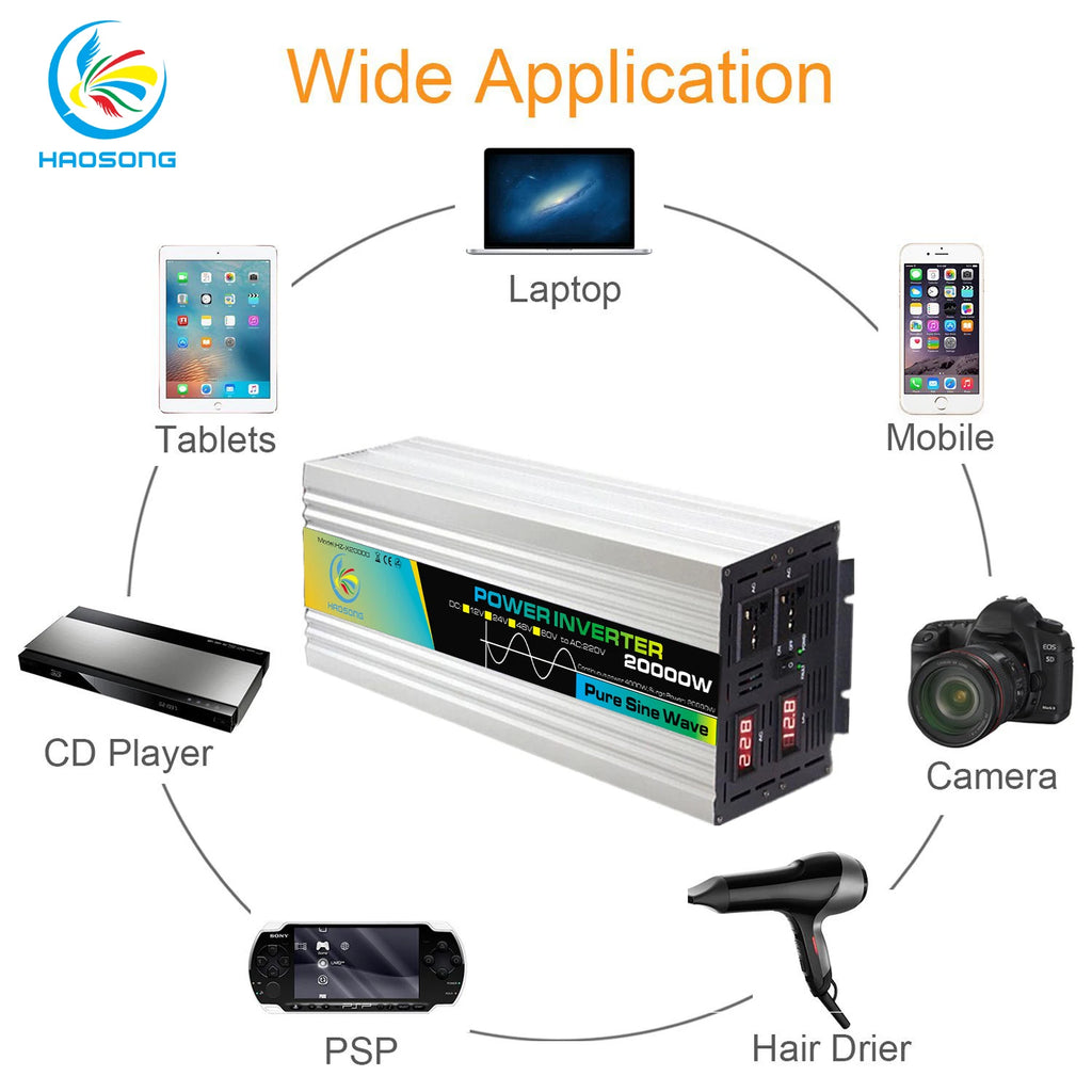 Pure Sine Wave Power Inverter 4000W DC 12V 24V 48V 60V to AC 220V Peak 20000W Inversor 12 V 220 V Convertor for Air Conditioner