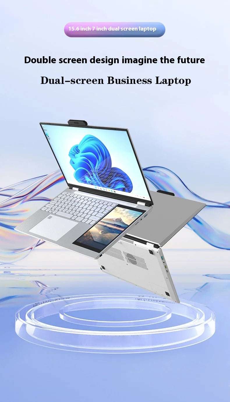 2025 NEW Wholesale Portable Business Laptop 15.6+7 Inch Dual Screen 32G+2TB Intel Processor Win11 with Camera English Keyboard