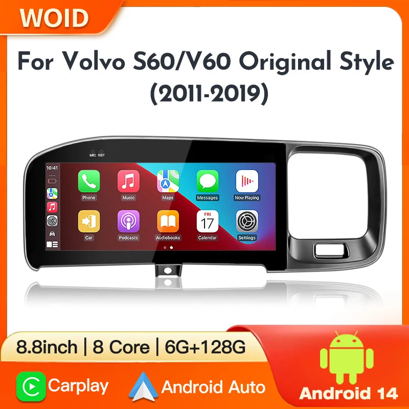 STWEI  Android14 Carplay Auto Car Radio GPS Multimedia Player for Volvo S60 V60 2011-2019 Stereo Head Unit Original Style Screen