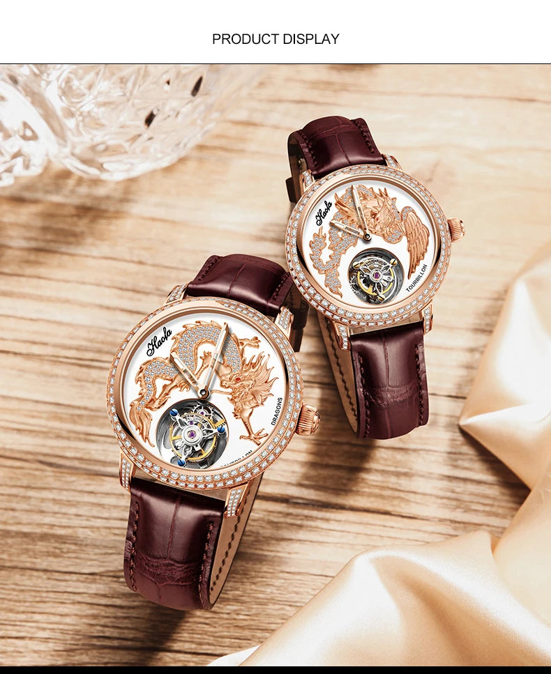 Haofa Couple Watch Luxury Tourbillon Watch Manual Movement Mechanical Wristwatch Sapphire Lovers Tourbillon Ladies Mens Watches
