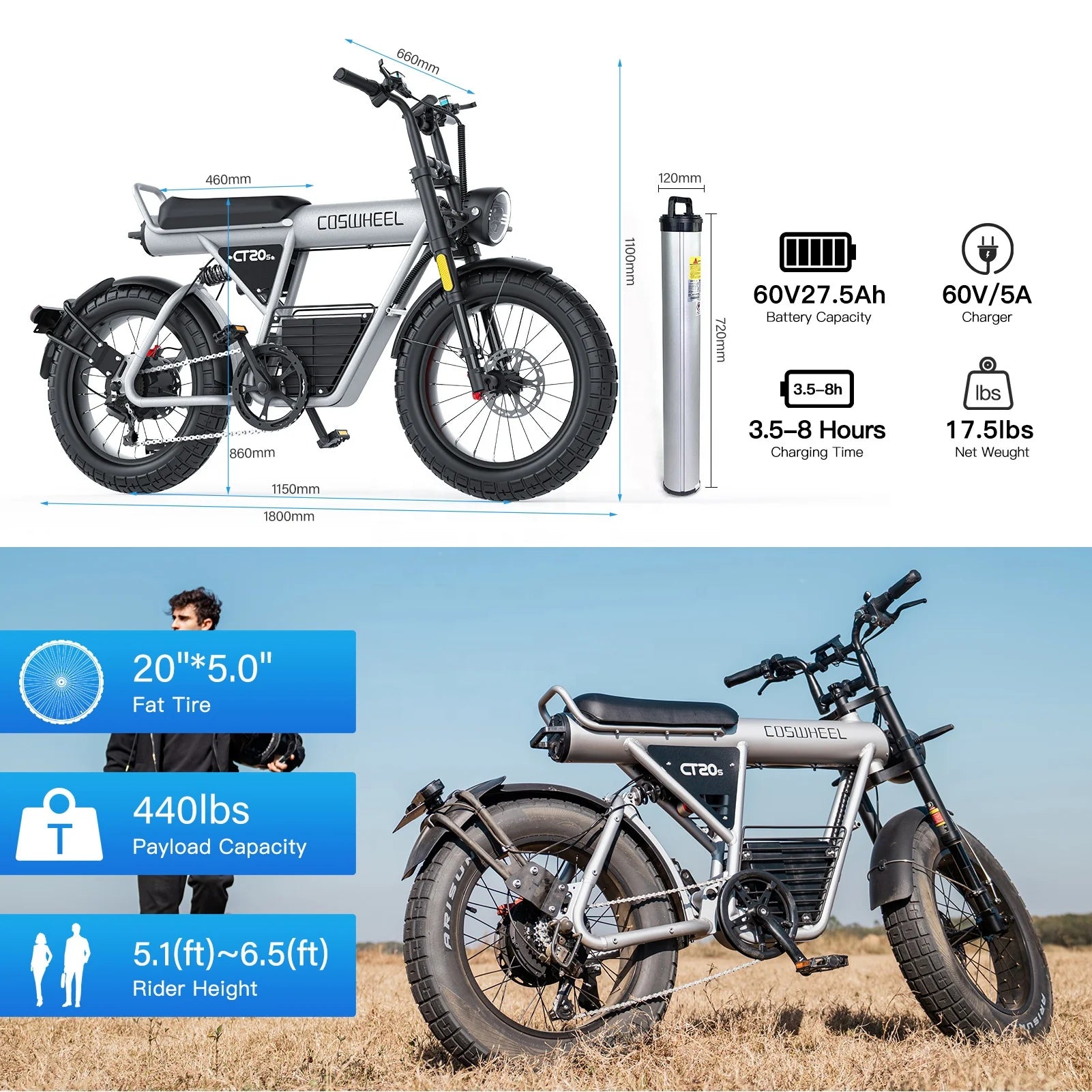 Coswheel CT20S Road E-bike Ebike 60V 2000W Motor Electric Bike Factory Direct Sale Fat Tire Off Road Dirt Mountain Hybrid Bike