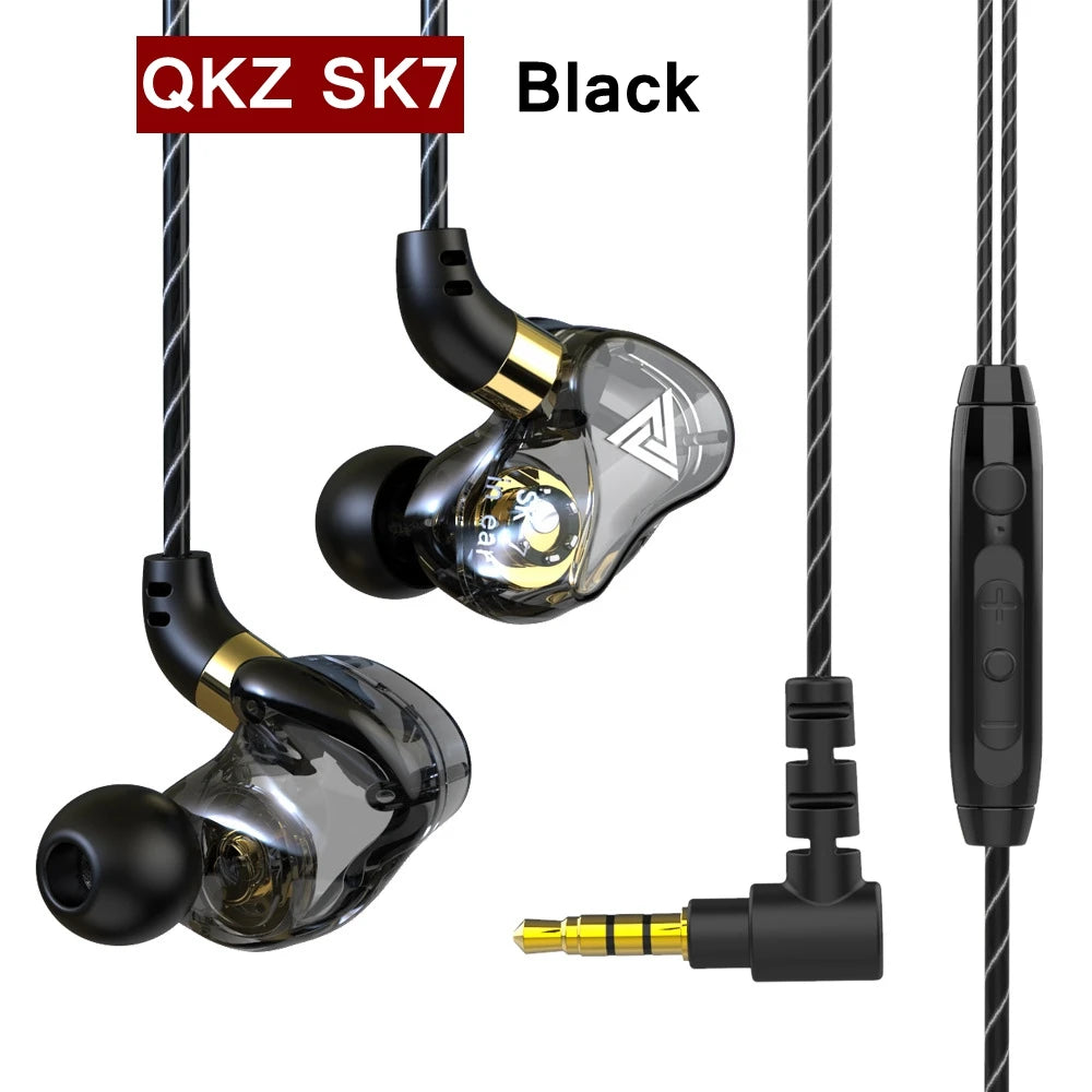 QKZ AK6 SK7 Copper Driver HiFi Wired Earphone with MIC Sport Running Headphones Bass Stereo Headset Music Earbuds fone de ouvido