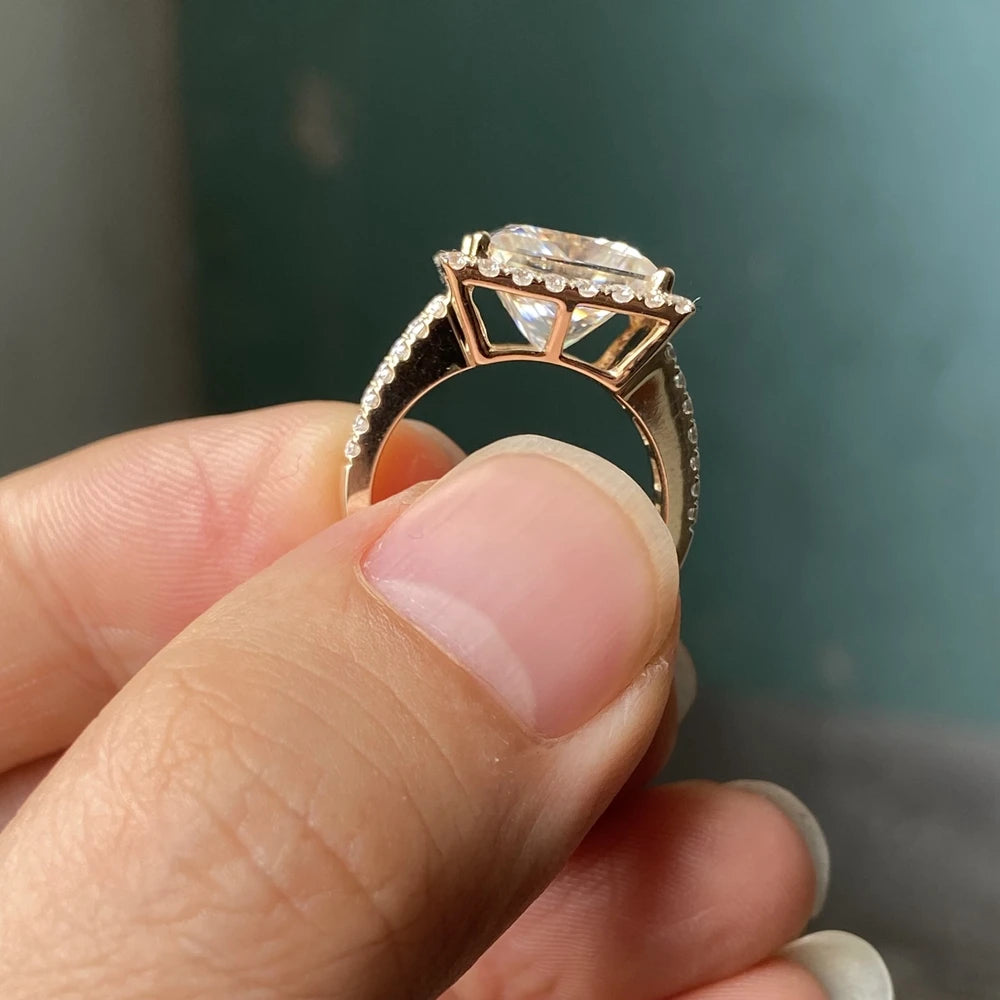 Man Ring Soild 14K Yellow Gold 10x10mm 6 Carats Princess Cut VVS1 D Moissanite Diamond Wedding Ring