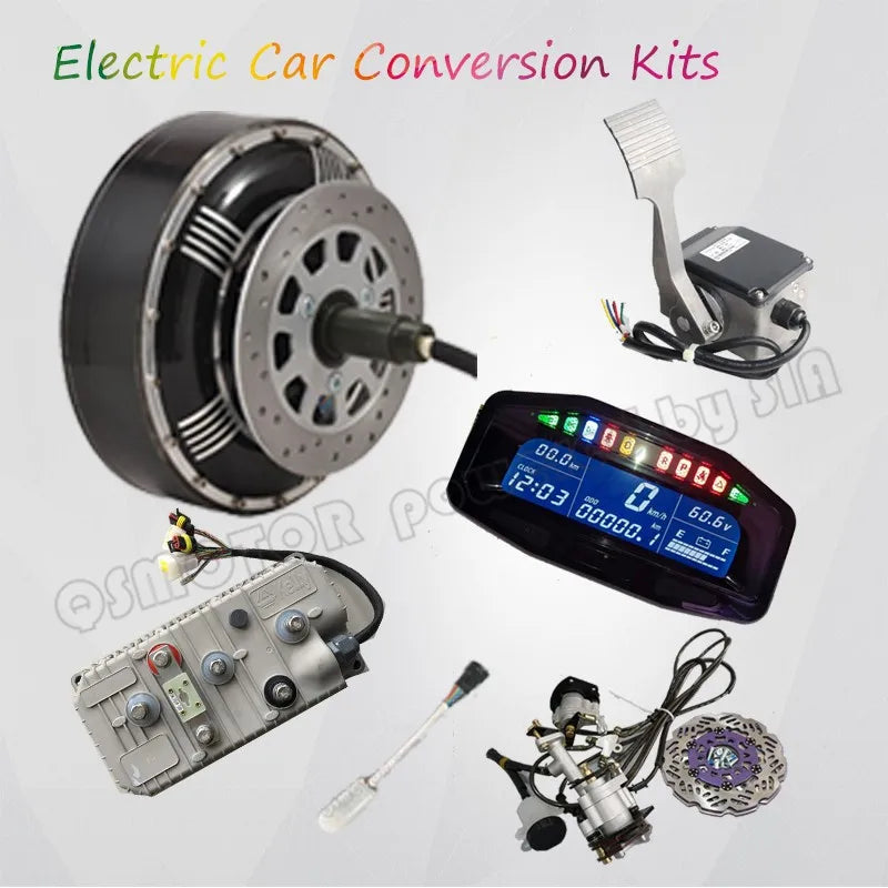 QSMOTOR 8000W Permanent Magnet Brushless DC Electric Car Hub Motor Conversion Kit 48V-72V Kelly Controller DIY IP54 Waterproof